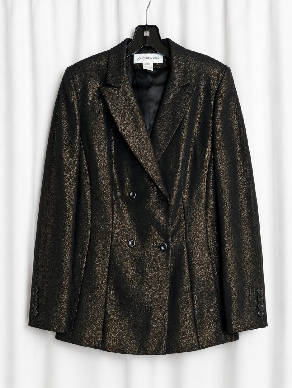 Jones New York Y2K Brown Gold Metallic Double Breasted Quiet Luxury Chic Blazer